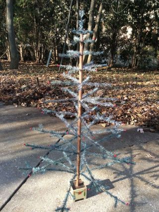 Large Antique German Christmas Blue Colored Goose Feather Tree