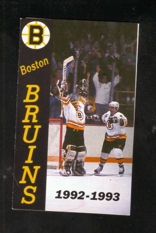 Ray Bourque & Andy Moog - - Boston Bruins - - 1992 - 93 Pocket Schedule - - 99 Restaurants
