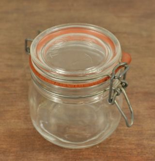 Vintage Triomphe Clear Glass Canister Jar With Wire Bail Or Clasp.  1/2 Liter