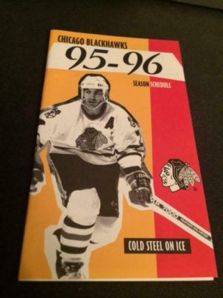 1995 - 96 Chicago Black Hawks Hockey Pocket Schedule Coke Version