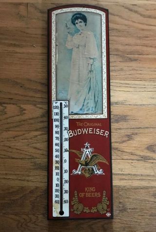 Vintage Anheuser Busch Budweiser King Of Beers Wooden Thermometer