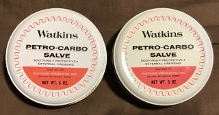 Set Of 2 Vintage Watkins Petro - Carbo Salve - 5 Oz Tins