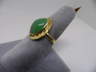 Chinese Vintage Green Agate Gold Wash Vermeil Silver Adjustable Ring 2