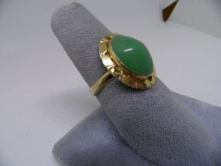 Chinese Vintage Green Agate Gold Wash Vermeil Silver Adjustable Ring 3