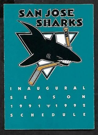 San Jose Sharks 1991 - 92 Schedule,  Nhl Hockey,  4 Page Fold,  Inaugural Season