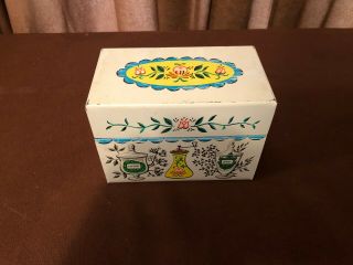 J Chein Vintage 50s Metal Recipe Box Container White Herbs Spices Flowers Usa