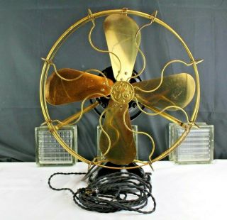 Antique 16 " 4 Brass Blades Ge Industrial Tilt & Swivel Desk Fan