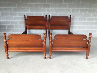 Vintage Mahogany Chippendale Style Poster Twin Beds - A Pair