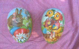 Two Vintage Paper Mache Easter Egg Candy Containers.  Made In Western Germany.