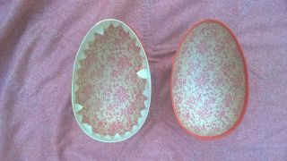 Two Vintage Paper Mache Easter Egg Candy Containers.  Made In Western Germany. 3
