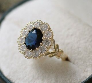 Vintage Jewellery Gold Ring Blue And White Sapphires Antique Jewelry Size Q1/2