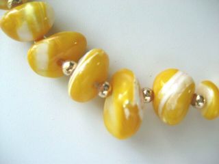 Vintage Glass Bead Necklace Yellow With White