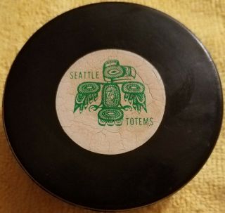 Vintage Old Whl Converse Ccm Art Ross Usa Seattle Totems Official Game Puck