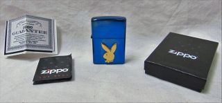 2004 Zippo Playboy Gold Bunny Lighter Sapphire Blue Never Fired Mib