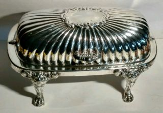 F.  B.  Rogers Silver Plate Lion Claw Foot Platform Rolling Lid Butter Dish
