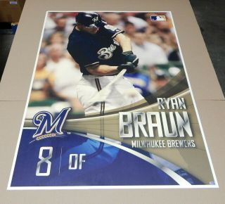 2016 Milwaukee Brewers Ryan Braun 8 Game Issued Poster Sign 36x48 Jb770491
