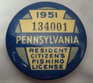1951 Vintage Pennsylvania Fishing License Pin