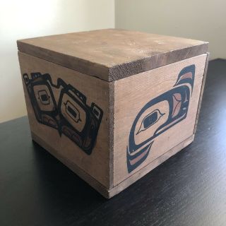 Vtg Alaska Haida Gwaii Pacific Northwest Coast Indian Cedar Painted Art Box Lid
