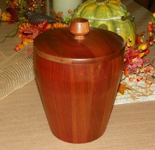 Vintage 12 " High Mid Century Danish Modern Walnut Wood Ice Bucket Missouri Made