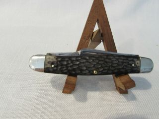 Vintage Kutmaster 3 Blade Stockman Folding Pocket Knife Brown Bone Made In Usa