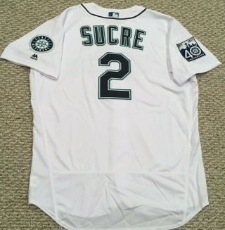 SUCRE 2 size 50 2017 Seattle Mariners game jersey white 40TH MLB HOLO 3