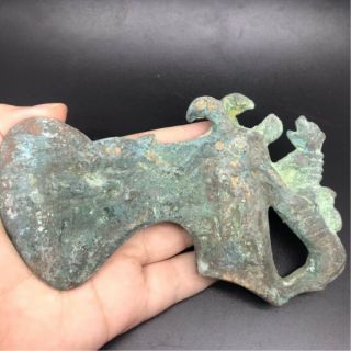 Excavated Rare Ancient Unique Old Bronze Axe With Deer Bird And Tiger Animal 