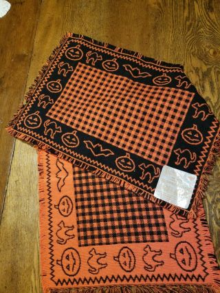 Vintage Park B Smith Halloween Placemats Woven Tapestry Rustic Orange Black Set