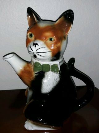 Vintage Tony Wood Orange Tabby Cat Teapot