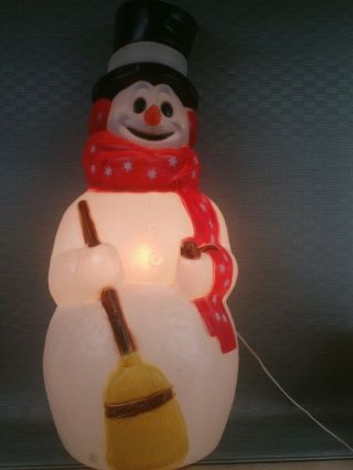 Blow Mold Vintage Snowman With Red Star Scarf Lighted Christmas Decor 42 "