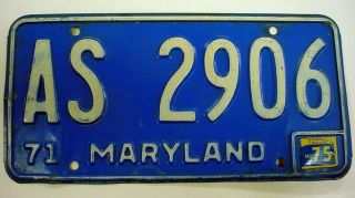 Maryland 1971 License Plate Vintage With 1975 Sticker As 2906
