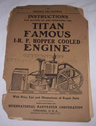 Antique 1916 International Harvester Ihc Titan Famous 1 Hp Hopper Cooled Engine