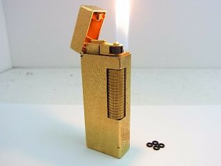 Dunhill Rollagas Lighter Gold Plated Gas Leaks W/4p O - Rings Auth Swiss (b