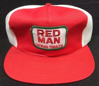 Nos Vtg 70s Red Man Chewing Tobacco America Chew Mesh Trucker Hat Patch Snapback