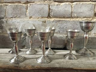 El - Sil - Co Silversmith Sterling Silver Set Of (5) Wine Glasses,  Screw In Cups