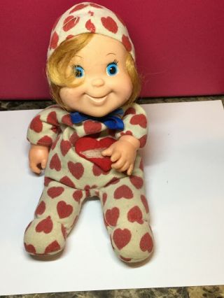 Vintage Hasbro 1971 Baby Ruth Bean Bag Doll Figure With Hearts 9” Height