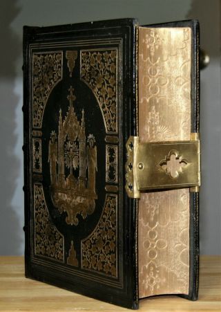 Antique C1875 Family Catholic Bible Douay Rheims Restored Clasp