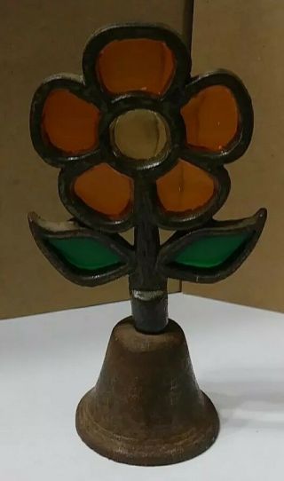 Vintage Metal Bell With Flower Stained Glass Handle