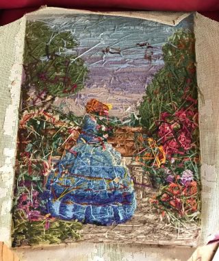 Lovely Vintage Tapestry Crinoline Lady In Garden 2