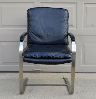 Mies Van Der Rohe Black Leather Chrome Flat Bar Brno Chair One