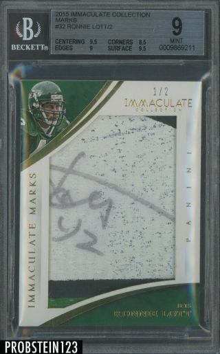 2015 Immaculate Marks Ronnie Lott Jets Gu 3 - Color Patch Auto 1/2 Bgs 9