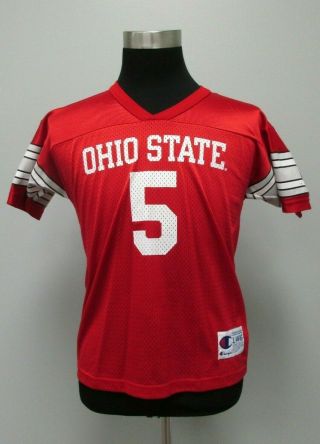 Vtg 90s Champion Ohio State Buckeyes 5 Football Jersey Youth L 14 16 Red Silver