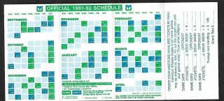 HARTFORD WHALERS 1991 - 92 SCHEDULE,  NHL HOCKEY,  4 PAGE FOLD OUT,  2 3/8 