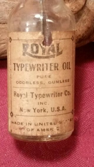 Vintage Antique ROYAL TYPEWRITER OIL BOTTLE with Cork and Paper Label 2