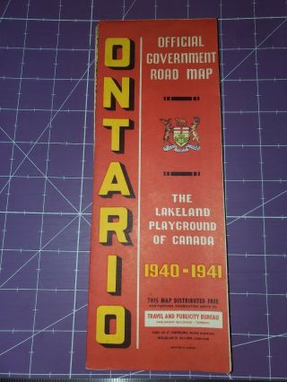 1940/1941 Official Government Road Map Of Ontario Canada