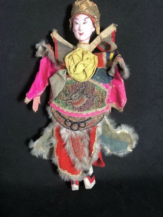 Antique Vintage Carved Wood Wooden Oriental Chinese Opera Doll Beaded Clothe (cb)