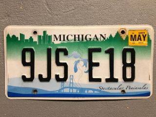 Michigan License Plate Spectacular Peninsulas Embossed 9js - E18 2010 Sticker