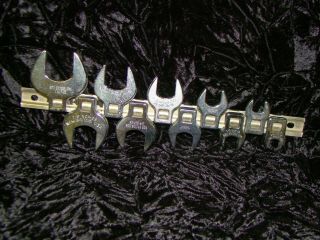 Vintage 10 Pc Britain Crow Foot Wrench Set 3/8 " Drive Sizes 3/8 " To 1 "