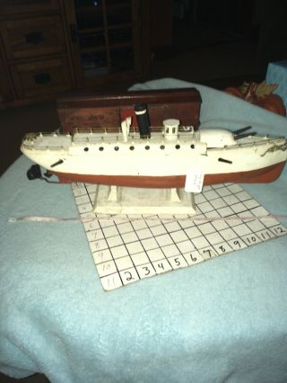 Antique Vintage Carette,  Bing,  German Gun Boat Tin Toy Ship Large Live Steam