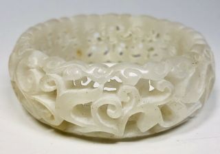 Antique 1920s Chinese Hand - Carved White Jade Bracelet 3 "