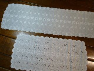 2 Vintage White Eyelet Lace Embroidered Table Runners Vanity Scarves